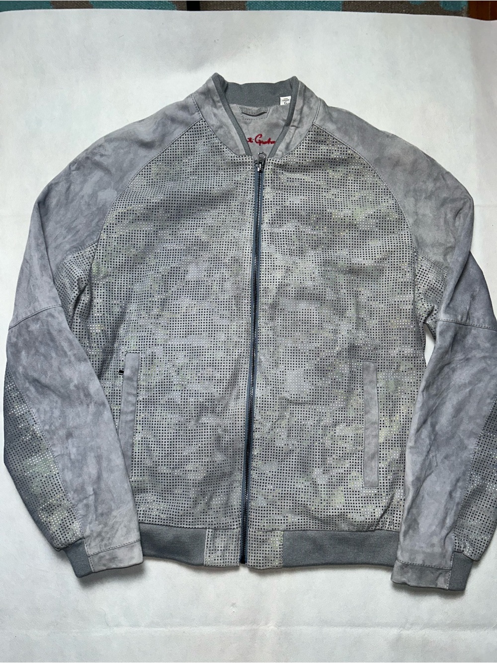 Robert Graham grey suede zip up varsity style jacket size large